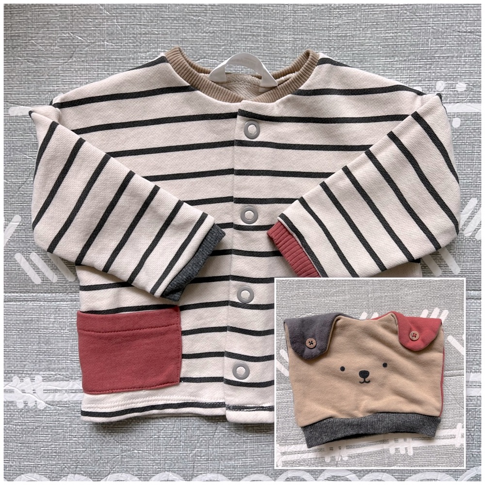 Mayoral Baby Striped Jacket and Puppy Face Hat Set- 4/6M